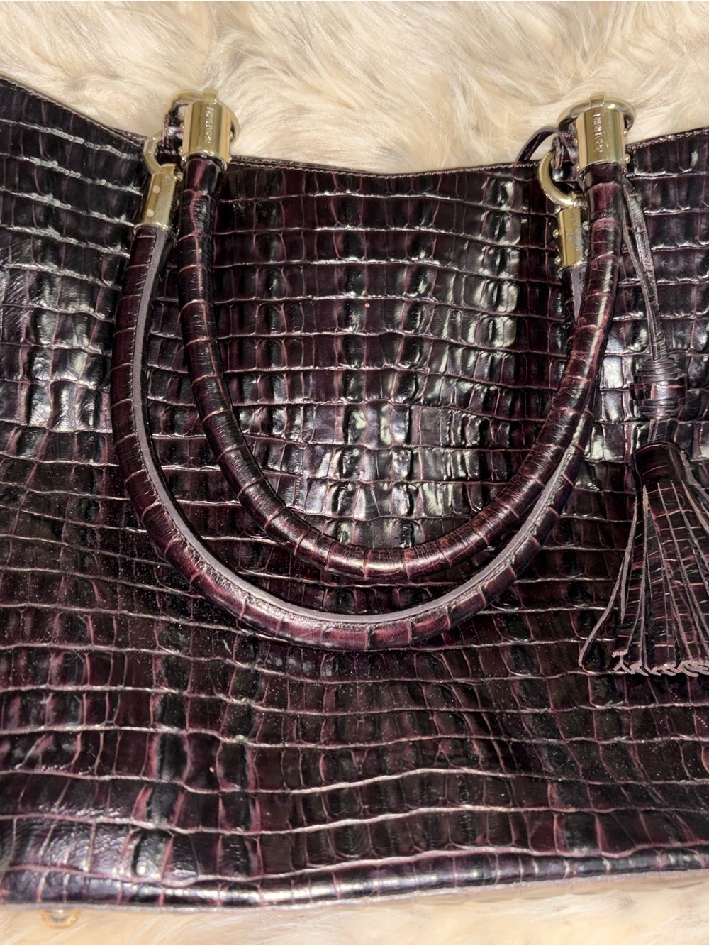 Brahmin Croc-Embossed Top-Handle Tote in Deep Plum
